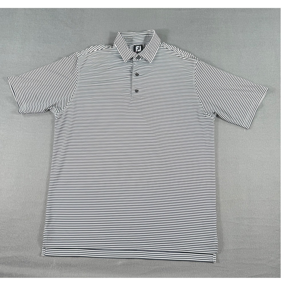 FootJoy FJ Golf Polo Shirt Large Navy White Micro Stripe Stretch‎ Performance